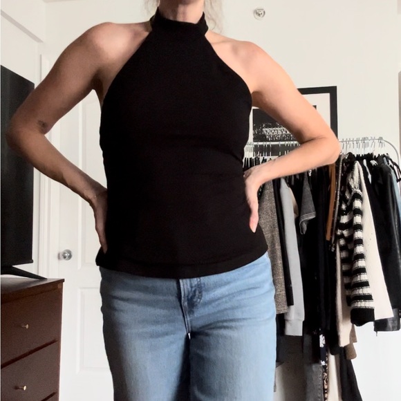 Dynamite Black Ribbed Halter Top w/ Tie Back - Picture 1 of 6